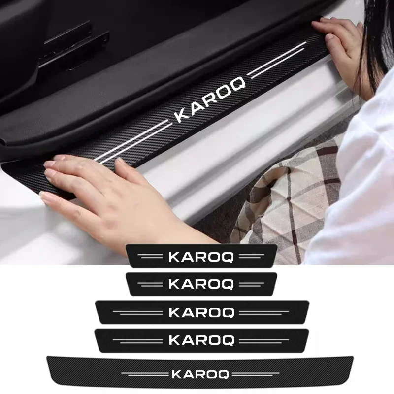 Carbon Fiber Car Front Rear Anti Scratch Sticker Door Threshold Decals Sill Protective Strips for Skoda KAROQ Badge Decoration