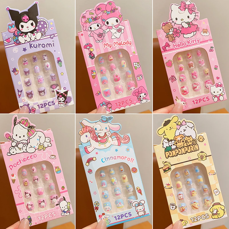 Sanrio 1 conjunto olá kitty crianças remendo de unhas dos desenhos animados adesivos de unhas destacáveis adesivos de unhas doce adorável adesivos de unhas presentes