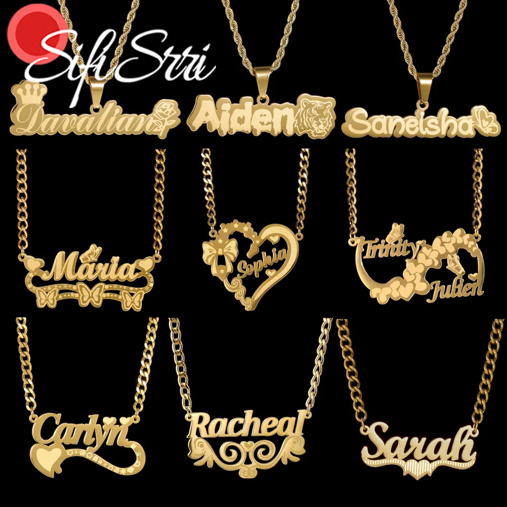 Sifisrri Custom Name Necklace for Women with White Label Stainless Steel Jewelry Choker Chain Personalized Mother Kids Gift