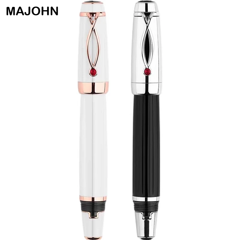 Majohn X1 Resin Retractable Fountain Pen White / Black Ink Pen Iridium 0.38mm Nib Short Gift Stationery Office School Supplies