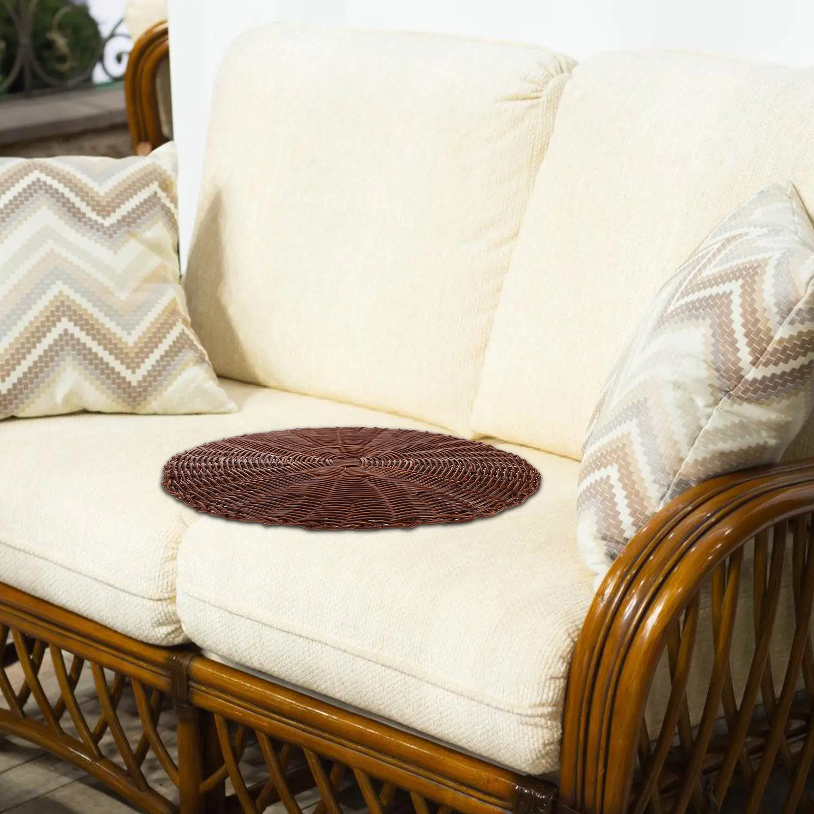 Handmade Round Woven Seat Cushion Breathable Rattan Style Indoor Outdoor Stool Chair Bench Pad Comfortable Summer Cooling