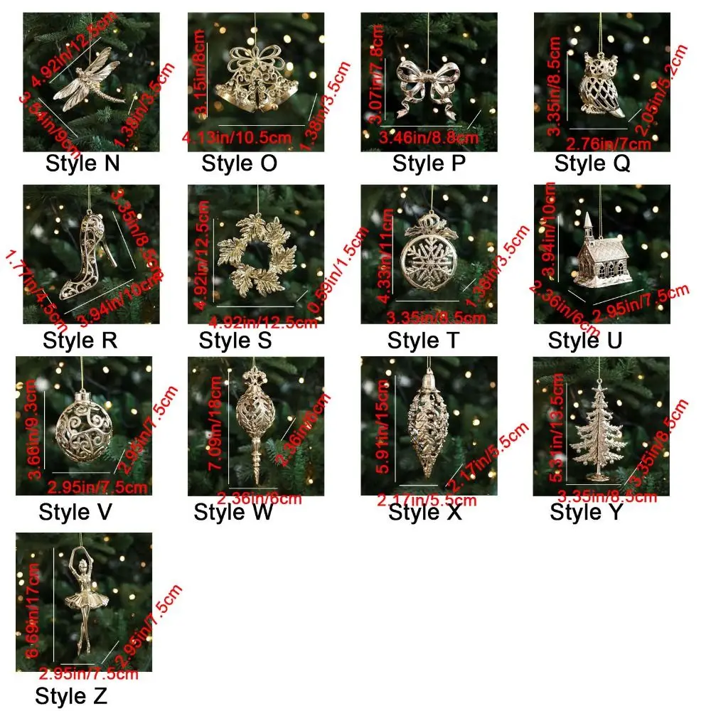 Plastic Christmas Gold Plating Hanging Pendant Elk Butterfly Christmas Tree Ornaments Decorative Snowflake Angel Xmas Pendants