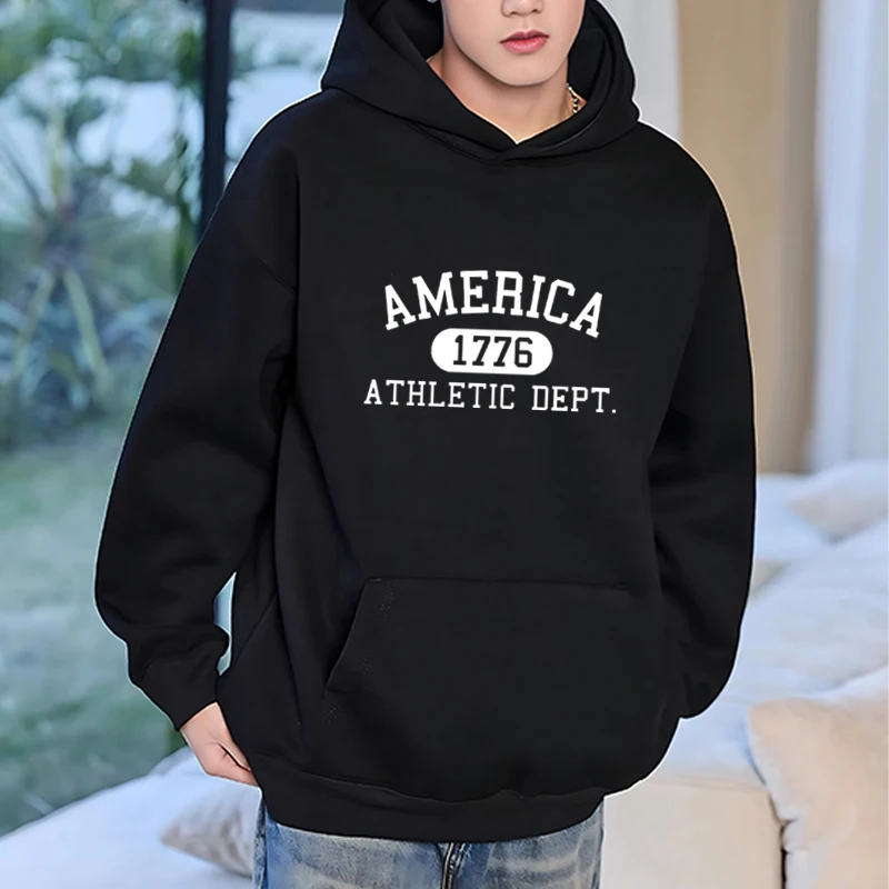 

America 1776 Athletic Dept Graphics Pullover Men Women Hip Hop Autumn Loose Casual Hoodie streetwear vintage Fleece Sweatshirt
