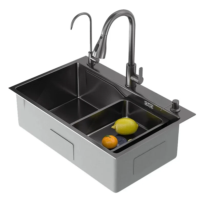 Sink nano gun gray SUS304 stainless steel vegetable basin kitchen handmade large single sink household sink