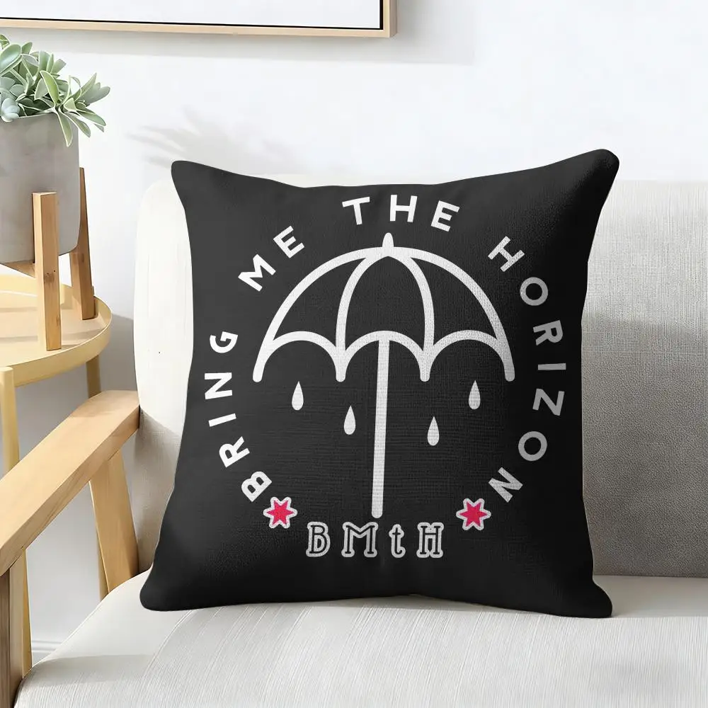 B-Bring Me The H-Horizon Cushion Cover Natural Linen Organic Fabric Double-Sided Printing Breathable For Decor