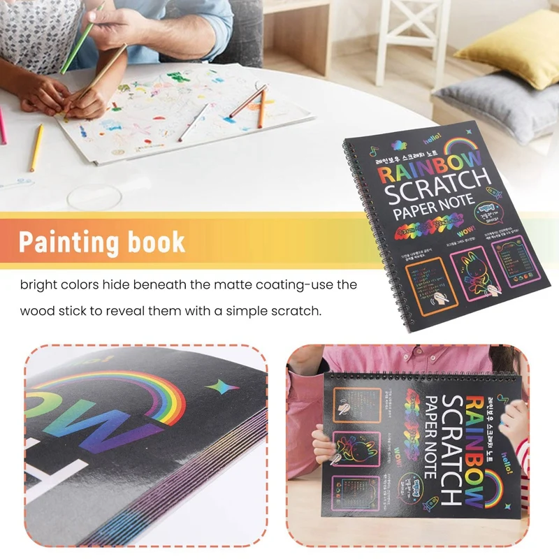 19X26cm Large Magic Color Rainbow Scratch Paper Note Book Black Diy Drawing Toys Scraping Painting Kid Doodle