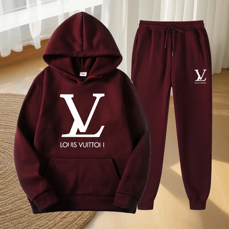 

A men's two-piece fitness and sports set featuring a stylish and casual hooded sweatshirt and casual pants for autumn and winter