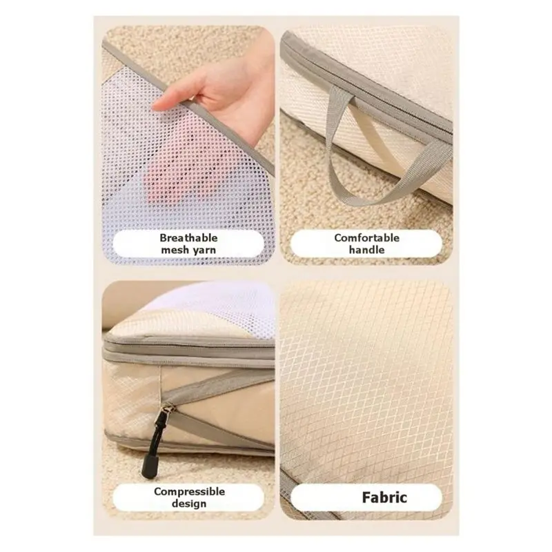 A67M-Expandable Mesh Packing Cubes 8 Set For Travel, Essential Compression Organizer With Bag Storage Beige