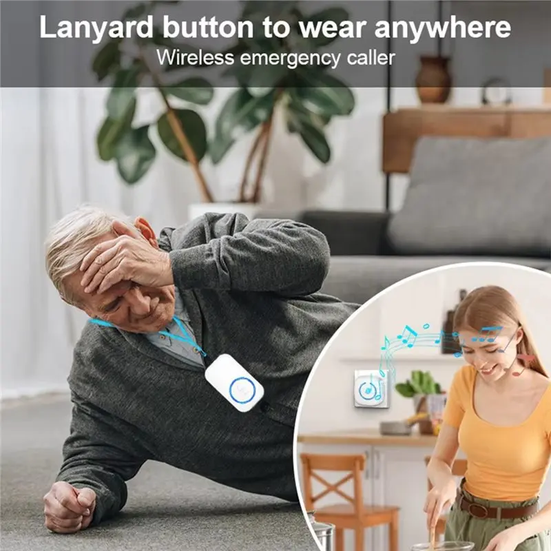 【BRILLIANT 】EU Plug Wireless Lanyard Button Pager Emergency SOS Call Button For Kids Elderly Alert System