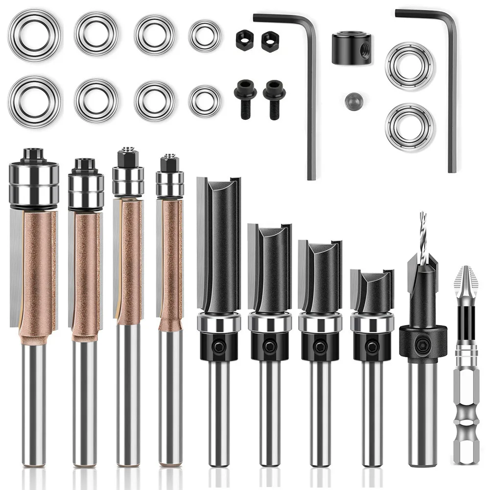 30-teiliges 6mm 1/4-Zoll Schaftfräser-Set, Nutfräser, Fräskopf-Set für Trimmfräsen, Holzbearbeitungswerkzeuge
