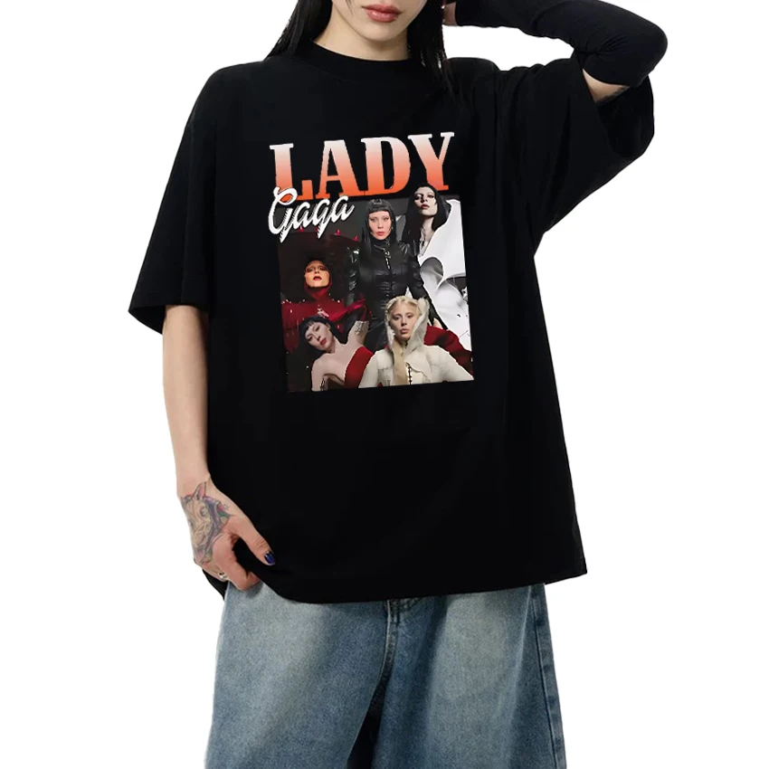 

Hot Singer Lady Gaga Tour 2025 Graphic printed short sleeve T-shirts Men Women Oversized vintage T shirt Unisex 100% Cotton Tops