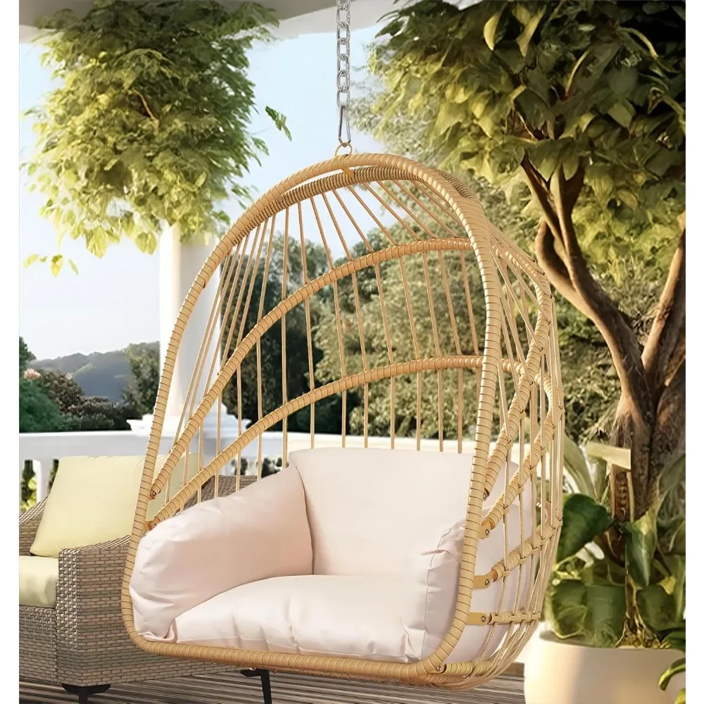 

Swing Egg Chair with Cushions, Wicker Hammock Chair Foldable Hanging Basket Chair W/O Stand for Outdoor, Indoor