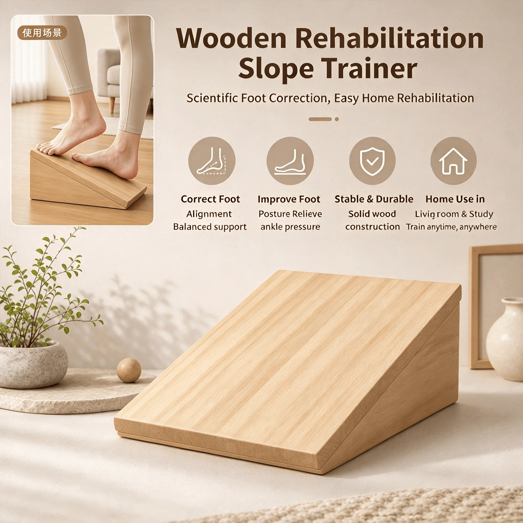 Solid Wood Foot Tilt Board for inside And outside Foot Correction Yoga Achilles Tendon Leg Stretching Balance Training Exercise