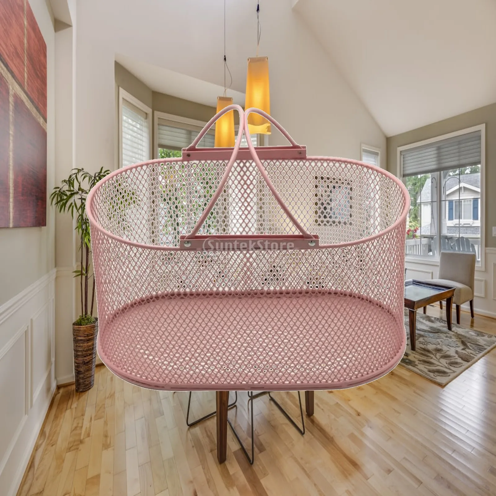Sturdy Wrought Iron Basket for Bathroom Toiletries Storage with Arch Handle for Easy Carrying