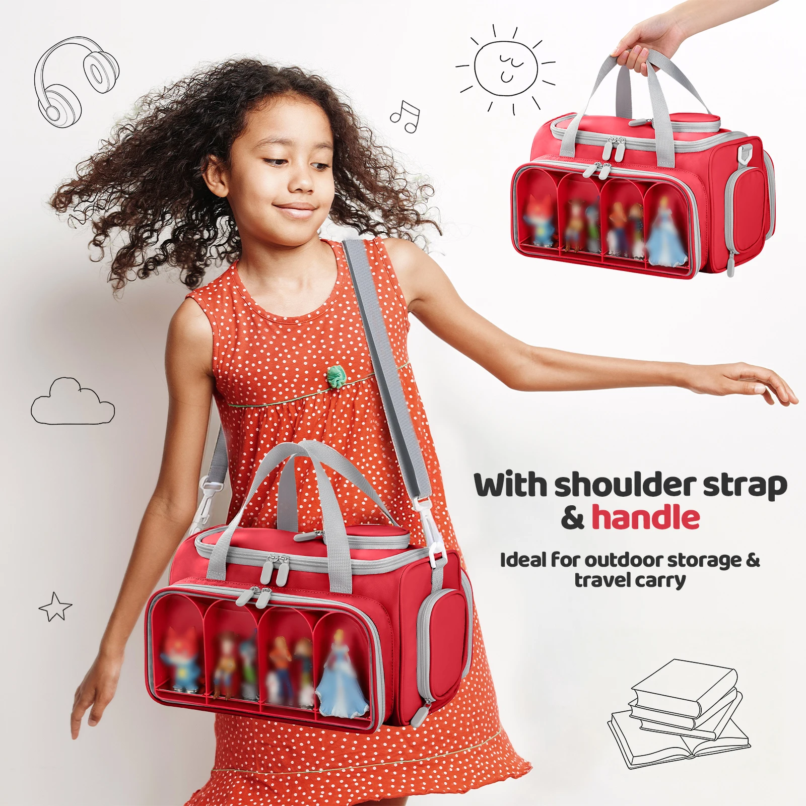 Portable Carrying Case for Toniebox 1 2 Kids Audio Player Organizer Travel Bag Tonie Figure Holder Stands Side Pockets Handle