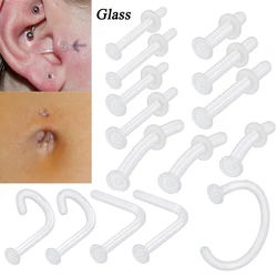 1PC Glass Nose Helix Studs Transparent Straight Curved with O-Ring Prevent Allergy Nariz Tragus Navel Piercing Body Jewelry
