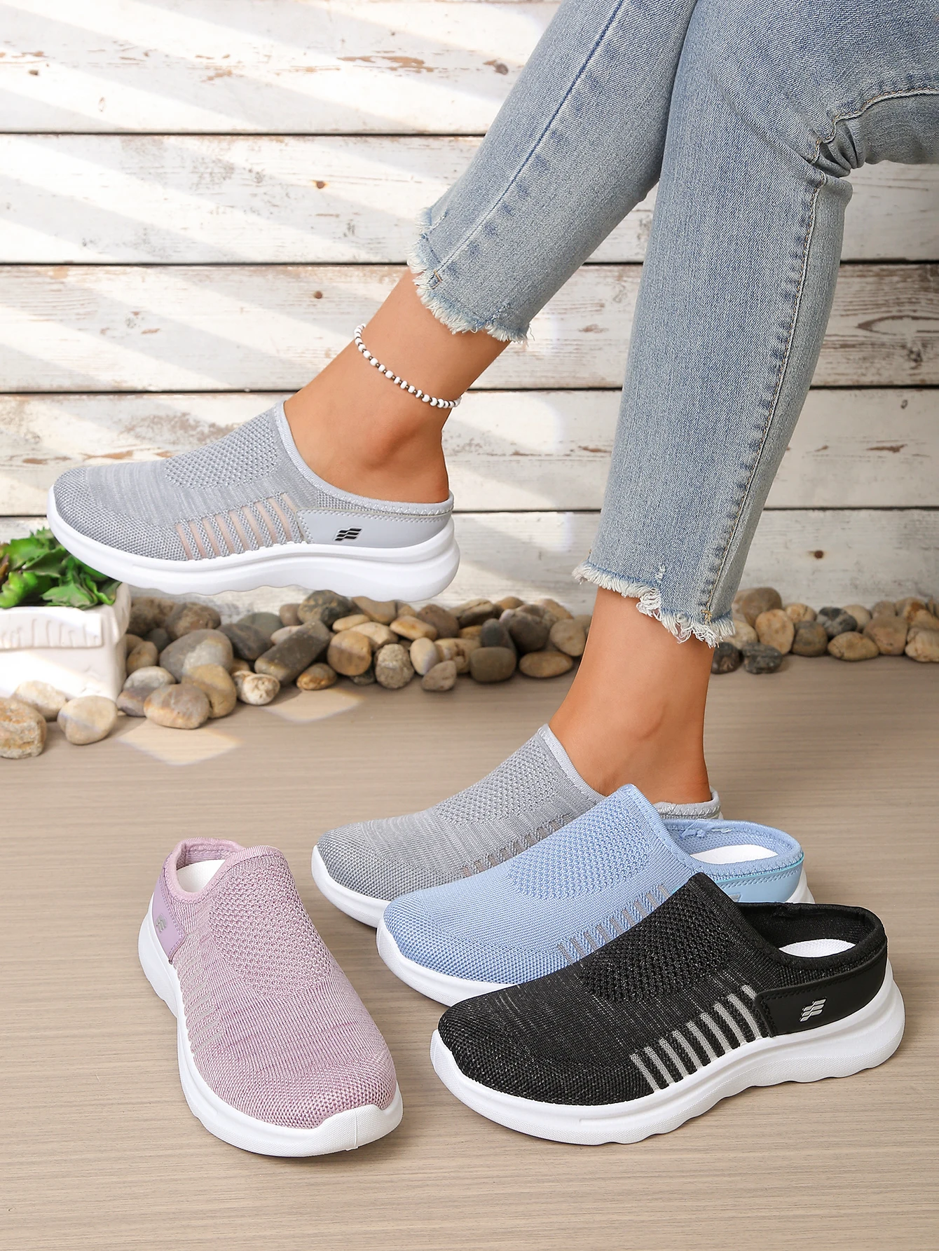 2026 Neue Damen-Hohlnetz-Slipper mit rückenfreiem Design, leichte Plateau-Walkingschuhe, bequeme Outdoor-Freizeitschuhe aus Netzstoff – Detail 1