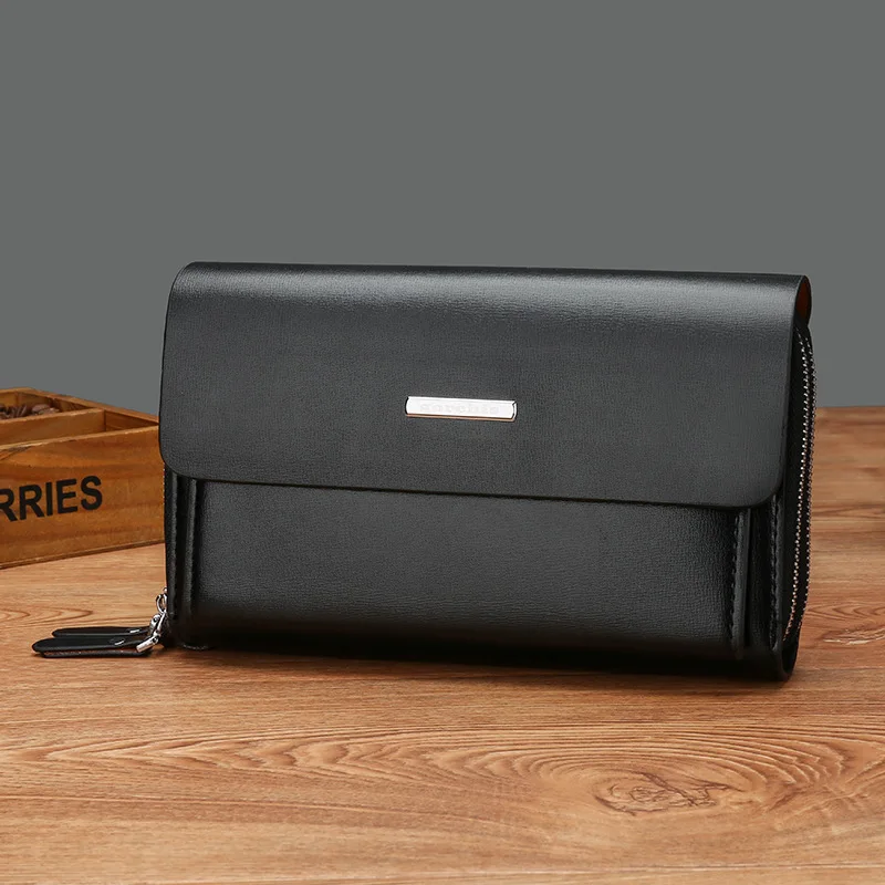 Luxury Clutch Bag for Men PU Leather Pouch Zipper Long Wallet Passcard Holder Phone Pouch Porter Necessaire Bag Male Briefcase