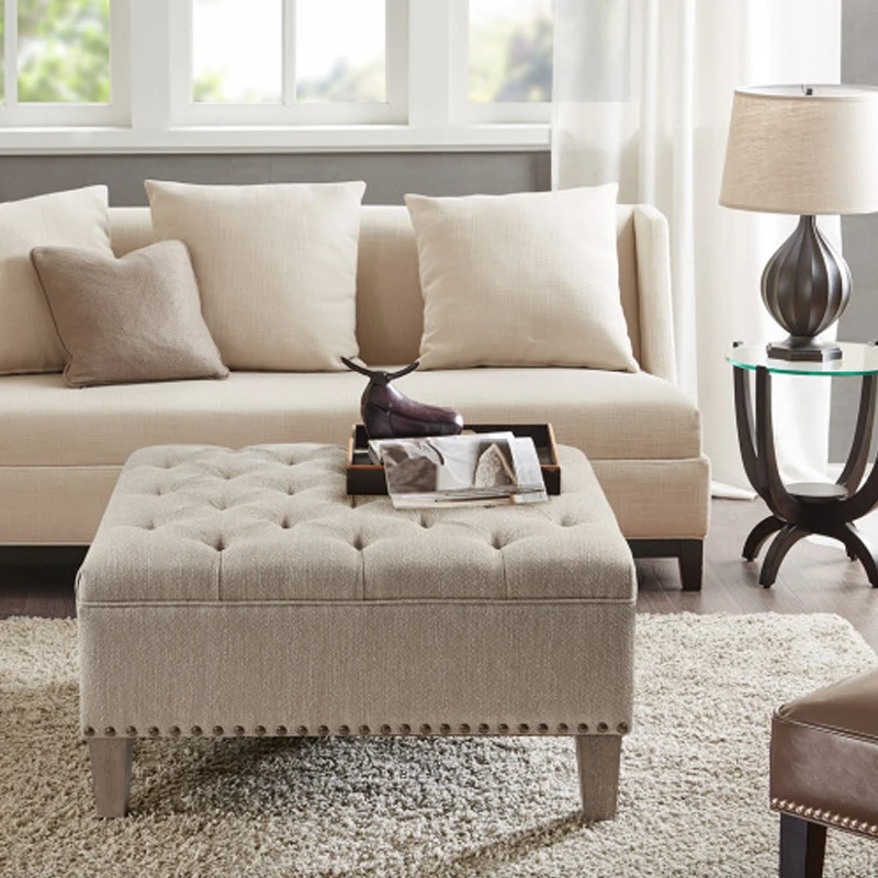 

Madison Park Lindsey Chic Traditional Tufted Square Cocktail Ottoman with Nail Head Trim and Solid Wood Legs