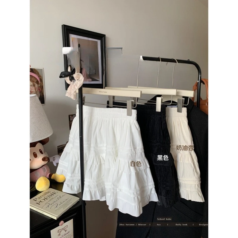 

Белая пышная короткая юбка А-силуэта с высокой талией на резинке для женщин