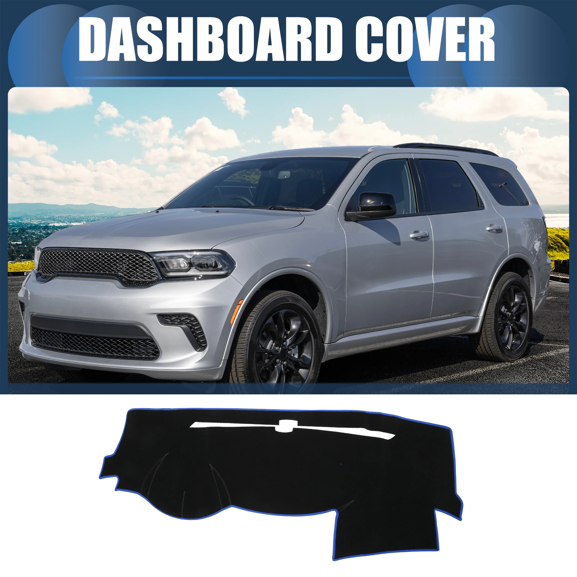 UXCELL Dashboard Dash Cover Mat for Dodge Durango 2014-2020 Sun Protector Pad Polyester Black Blue