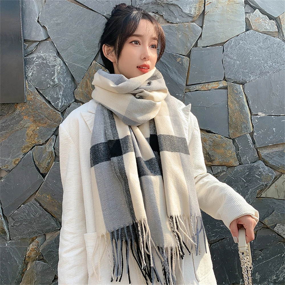 Women's Winter Knitted Scarf Female Imitation Cashmere Tassels Scarves New High Texture Thickened Shawl Dual-use Woolen Blankets