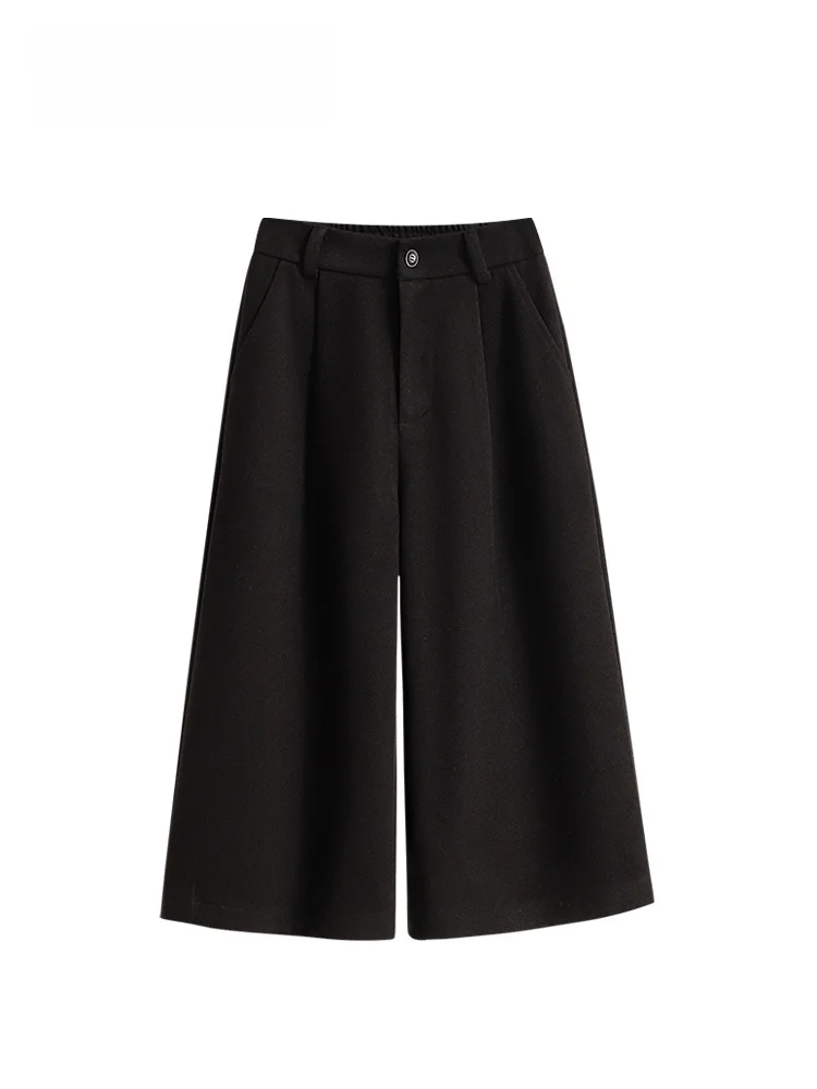 

High Waist Thiened Woolen Wide Leg Pants for Women Autumn Winter plus Size Warm Trousers Casual Sle Straight Cut Pants
