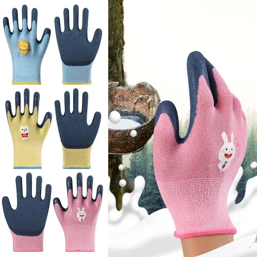 

Multi-purpose Kids Work Gloves Cartoon Animal 13 Needles Latex Coated Gloves Safety Breathable Protective Mittens Gardening