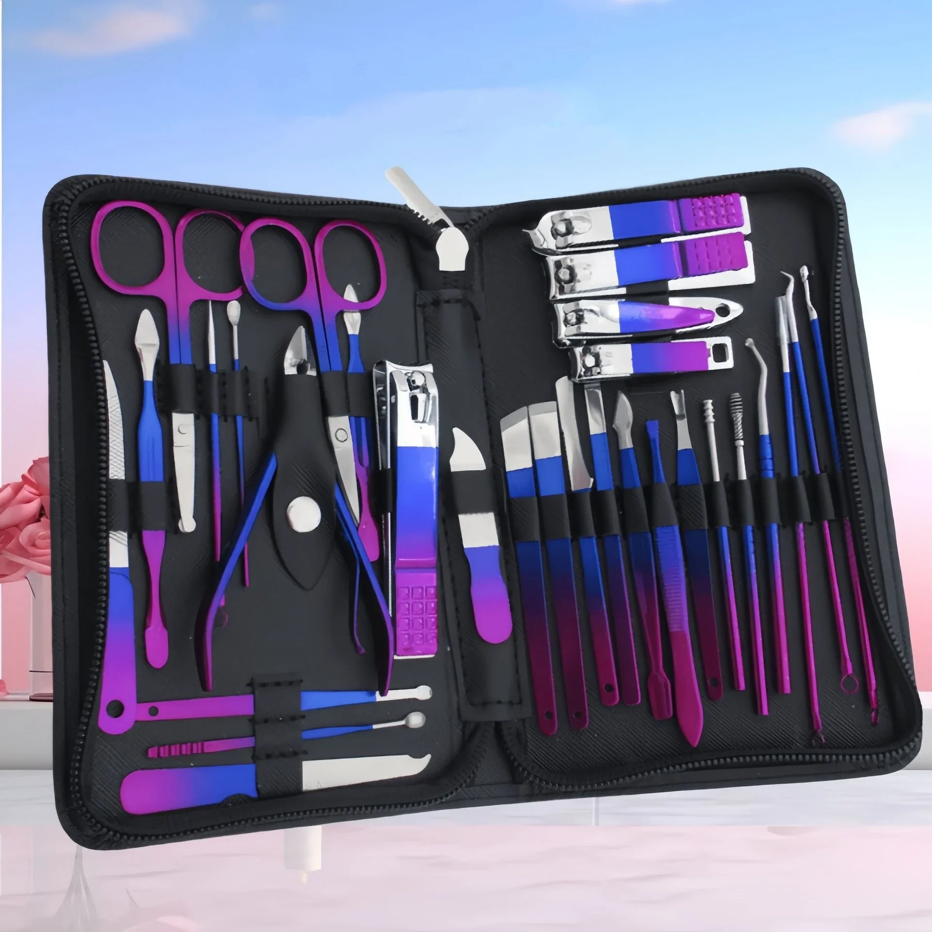 

9-18pcs Set Professional Stainless Steel Manicure & Pedicure Kit Precision Nail Care with Travel Case with Nail Clipper Scissor