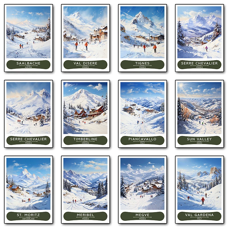 Pósteres de estación de esquí Serre Chevalier Niseko Piancavallo Verbier, impresiones en lienzo, imagen artística de pared para decoración del hogar y la sala de estar