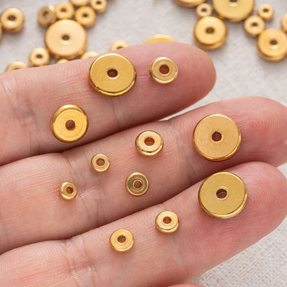 50 Stück Edelstahl 4/5/6/8/10mm Abstandshalter Flache Perlen für DIY Halsketten Armbänder Handarbeit Schmuckherstellung Zubehör – Detail 4