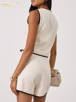 Clacive Summer Slim Khaki Cotton 2 Piece Set Woman Outfit 2025 Fashion Sleeveless Crop Top With High Waist Shorts Set Streetwear - Image 4
