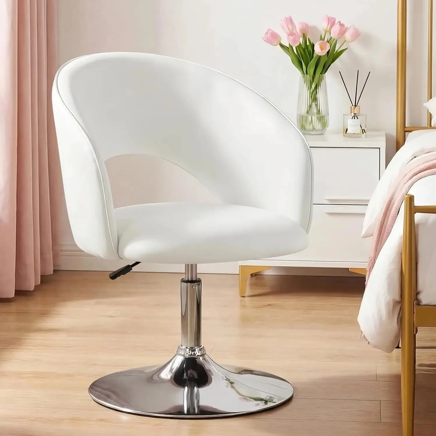 Swivel Vanity Stool Contemporary Round Velvet Back Tilt Accent Chairs 360° Makeup Chair with Chrome Frame, Customized