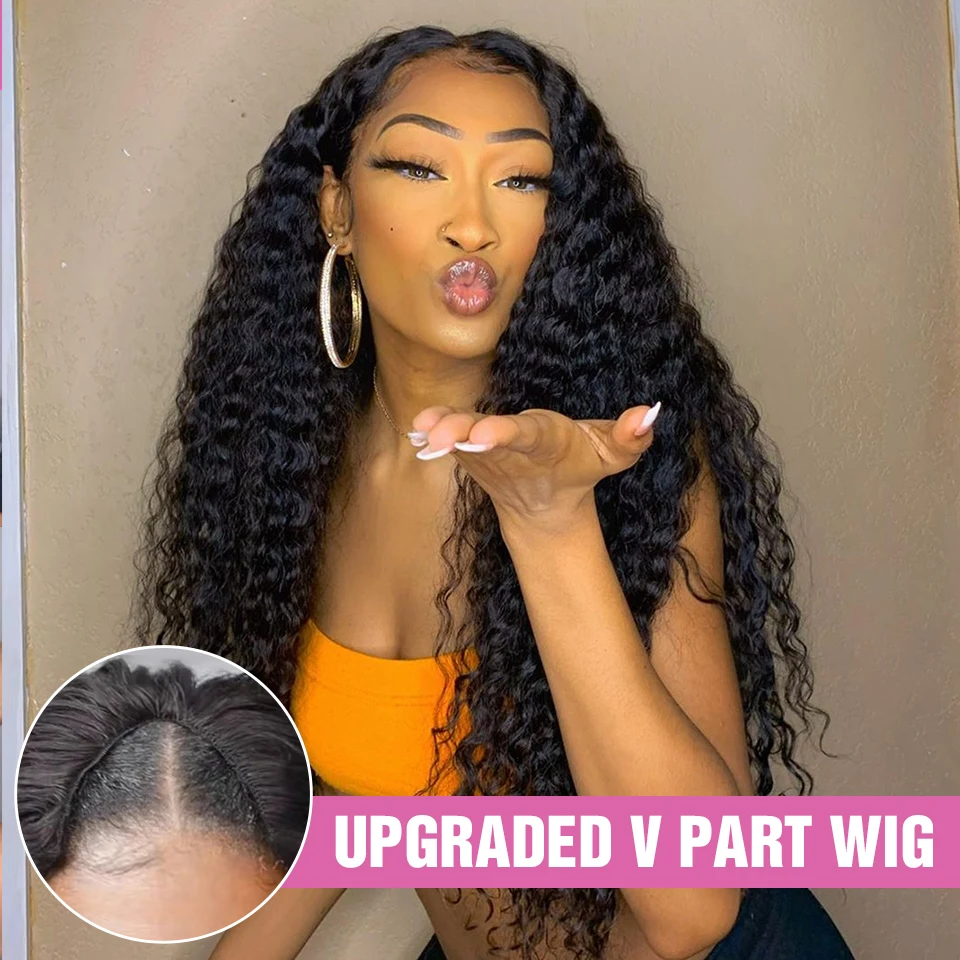 250% V Part Wig Human Hair No Leave Out Upgrade U Part Machine Made Deep Wave Curly Human Hair Wigs For Women 100% High Density