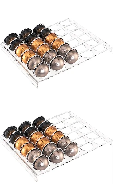 Coffee Capsule Storage Tray with Drawer Style Holding 30 Capsules Clear Acrylic Organizer for Easy Coffee Pod Access