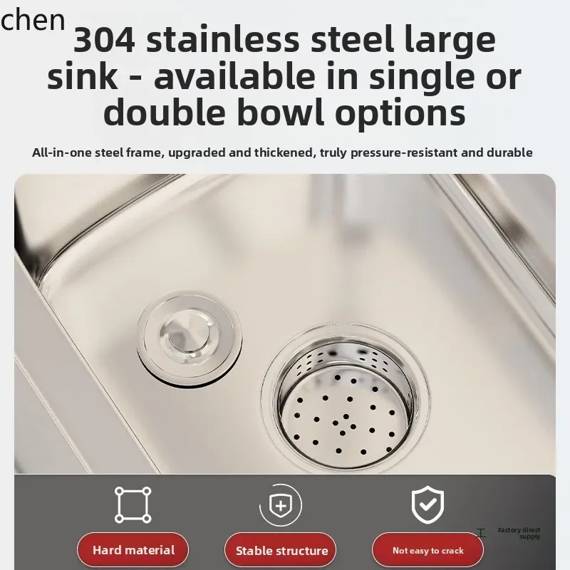 304 Overall Stainless Steel White Steel Kitchen Cabinet Simple Stove Integrated Storage Bowl Cabinet