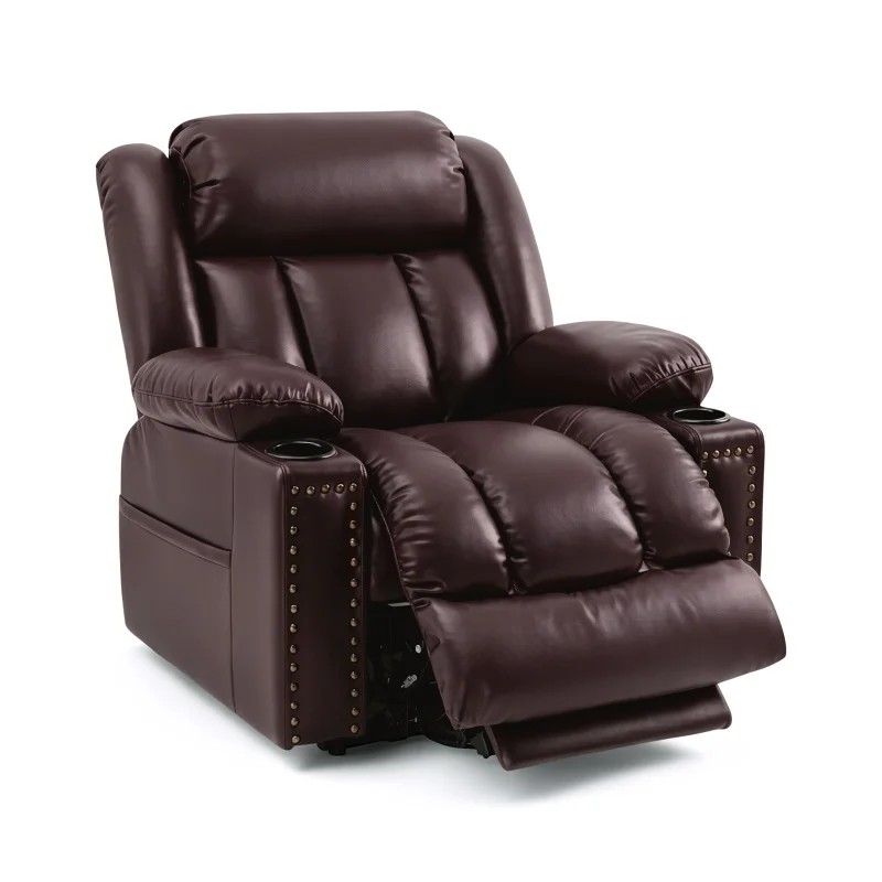Leather Three Motor Power Lift Recliner Chair Electric Headrest Massage and Heating Capable of Lying Flat