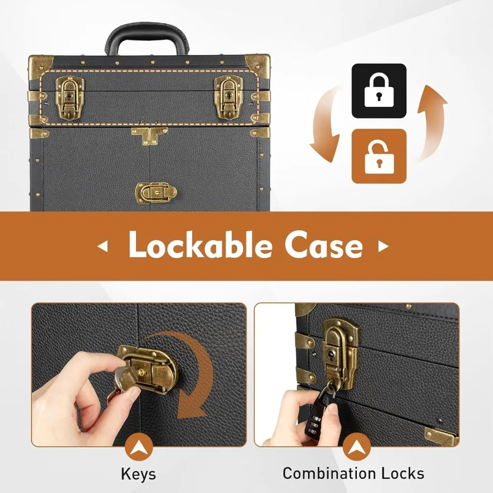 حقيبة قطار مكياج دوارة مع درج، حقيبة سفر مصفف شعر قابلة للقفل، عربة تخزين لمستحضرات التجميل في صالونات التجميل #6