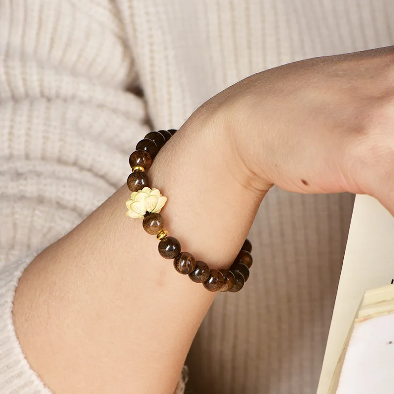 

DIY Agarwood Bracelet with Boxwood Lotus Plum Blossom Spacer Beads 8mm Women's Wrist Jewelry Gifts