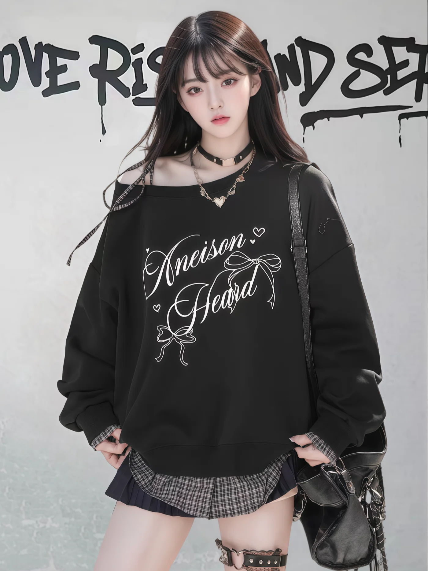 American Fashion Streetwear Lace-up Bow Off-Shoulder Long Sleeve Sweatshirts Women Casual Loose Cool Girl Versatile Shirts Tops
