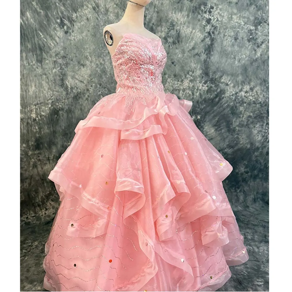 Top Quality Pink Glynda Dress Witch Cosplay Costume Beautiful Women Outfit Christmas New Year Fancy Wedding Party Dress