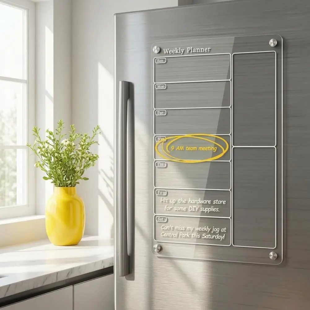 Acrylic Magnetic Dry Erase Board Calendar for Fridge, Clear Monthly/Weekly Meal Planner Whiteboard with 6 Markers for Events