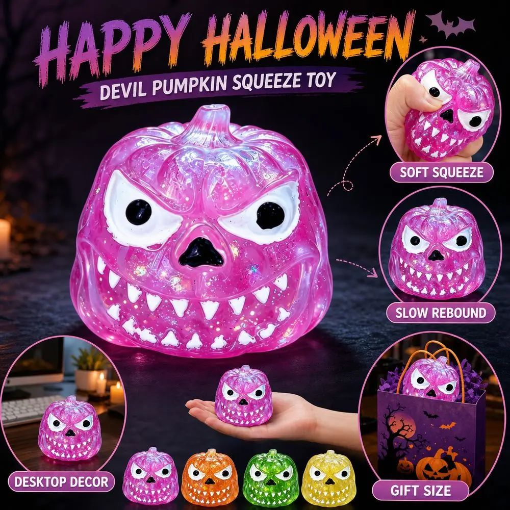 Devil Pumpkin Halloween Dumplings Squeeze Toy TPR Slow Rebound Steamed Stuffed Bun Squeeze Pinch Le Transparent Glitter