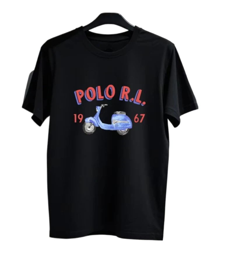 

2025 Summer cotton T-shirt American Entre luxury brand RL men's and women's oversized polo motorcycle print style short-sleeved