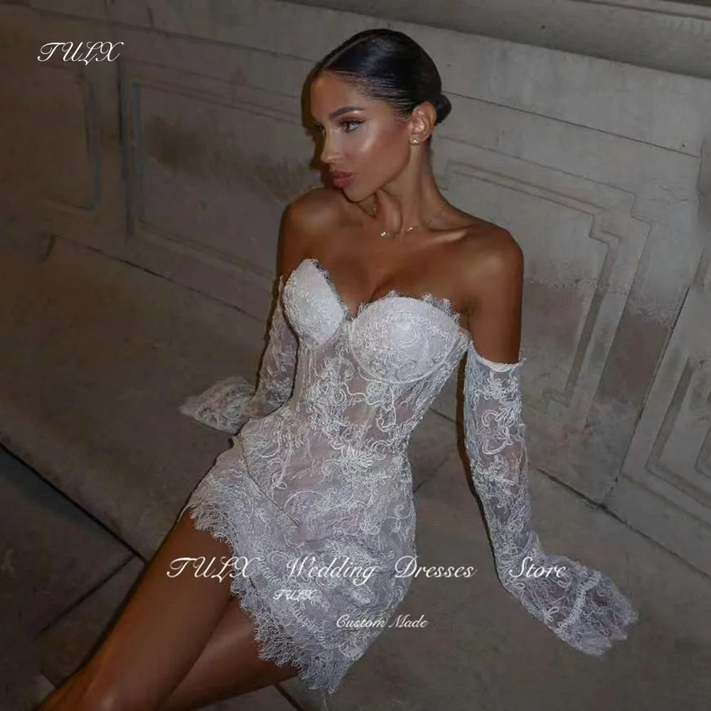 TULX Sexy Sweetheart Full Lace Mini Short Wedding Party Dresses Long Sleeves Luxury Bridal Gowns Robe de mariage 2025 Prom Dress