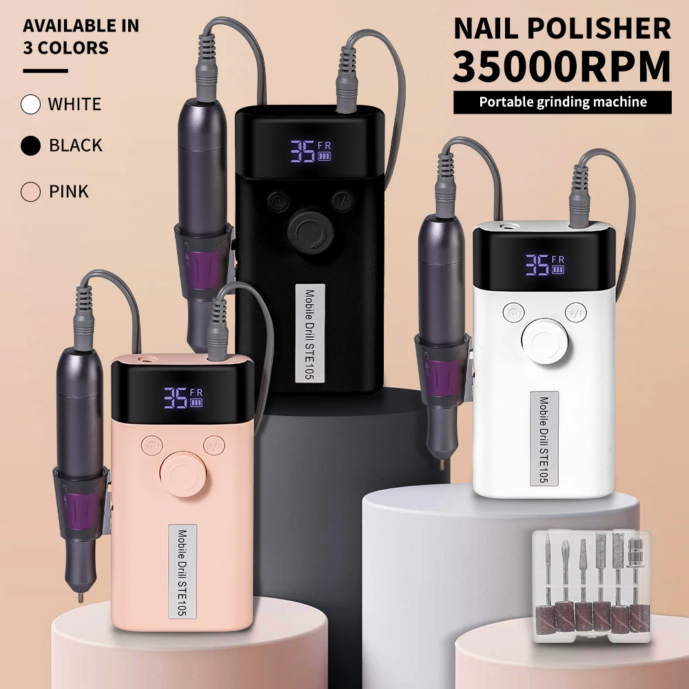 35000RPM Professional Electric Nail Drill Rechargeable Electric Portable Nail Sander File Low Noise for Manicure Salon Tools