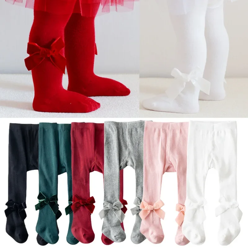 Trousers 2026 Autumn And Winter New Childrens Clothing Girl Baby Fashion Velvet Bow Cotton Stretch Leggings Simple Daily