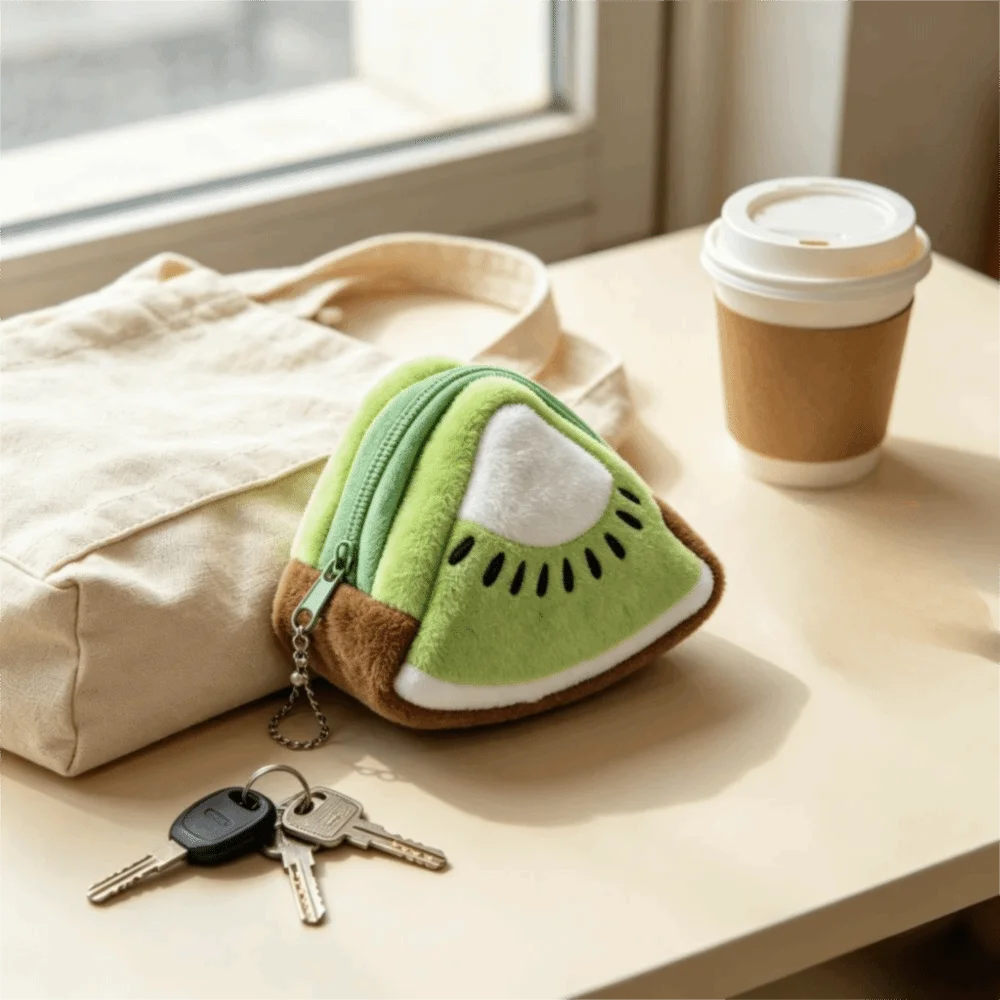 Storage Bag Fruit Design Coin Purse Zipper Pouch with Keychain Coin Pouch Soft Mini Size Earphone Bag Daily Use