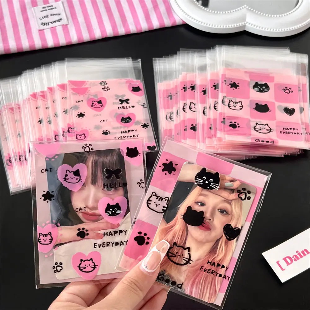 10/50/100 Pcs Cute Cat Self Adhesive Bag High Beauty Gift Bag Small Card Storage Bag Sticker Paper Bag Candy Packaging Bag