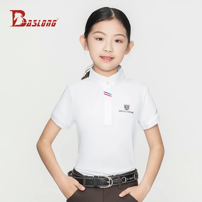 Baslong Equestrian Sports T-Shirt Polo Shirt Professional Riding Short-Sleeved Knight Clothing Equestrian Obstacle Competition Clothing for Kidsren